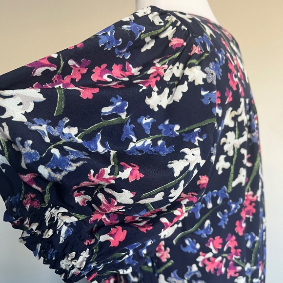 Lewit Dress 100% Silk Floral Garden A Line Navy Flounce Keyhole Cocktail Dress 6 - Picture 12 of 15